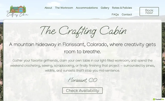 The Crafting Cabin vacation rental website homepage designed by Equilibrium Marketing