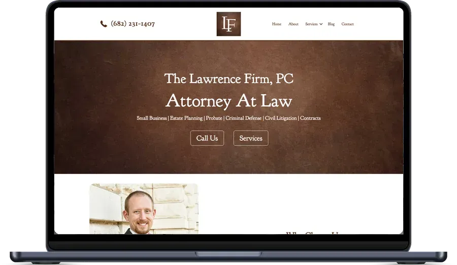 The Lawrence Firm website on a laptop