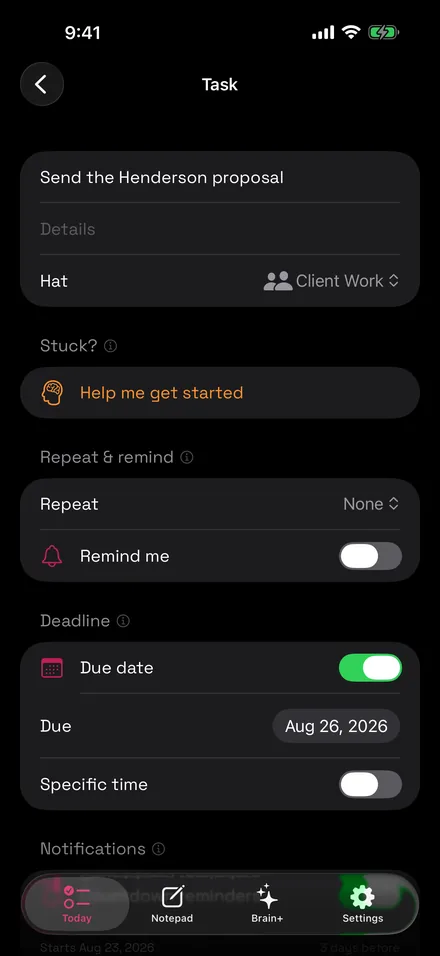 Task editor with the Help me get started breakdown section