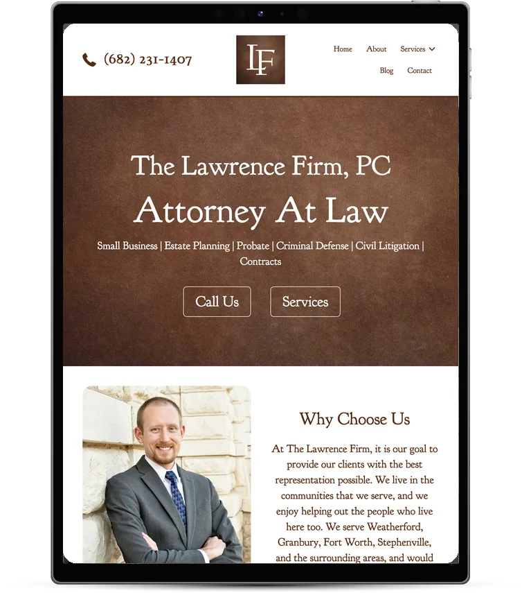 The same website on a tablet