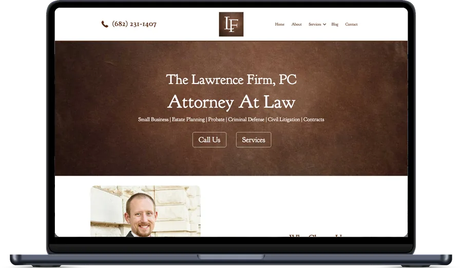 The Lawrence Firm website on a laptop