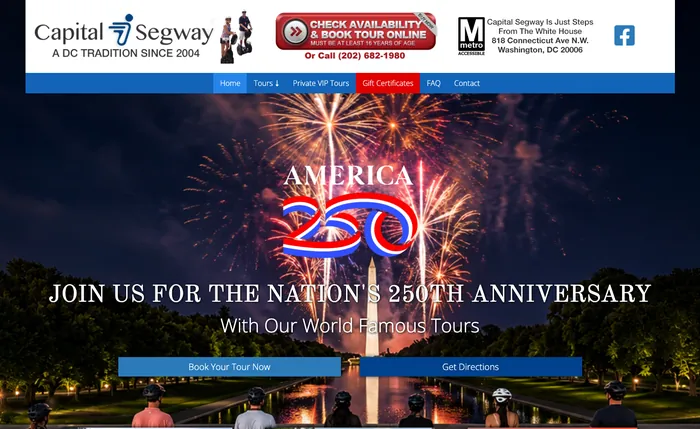 Capital Segway website homepage, a Washington DC Segway tour company site designed by Equilibrium Marketing