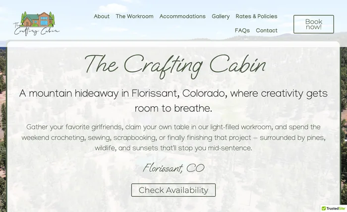 The Crafting Cabin vacation rental website homepage designed by Equilibrium Marketing