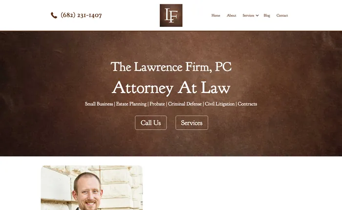 The Lawrence Firm PC website homepage, a Texas law firm site designed by Equilibrium Marketing