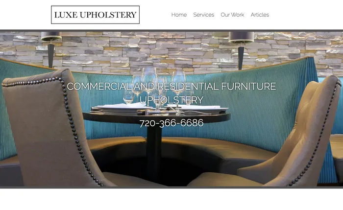 Luxe Upholstery website homepage, an upholstery studio site designed by Equilibrium Marketing